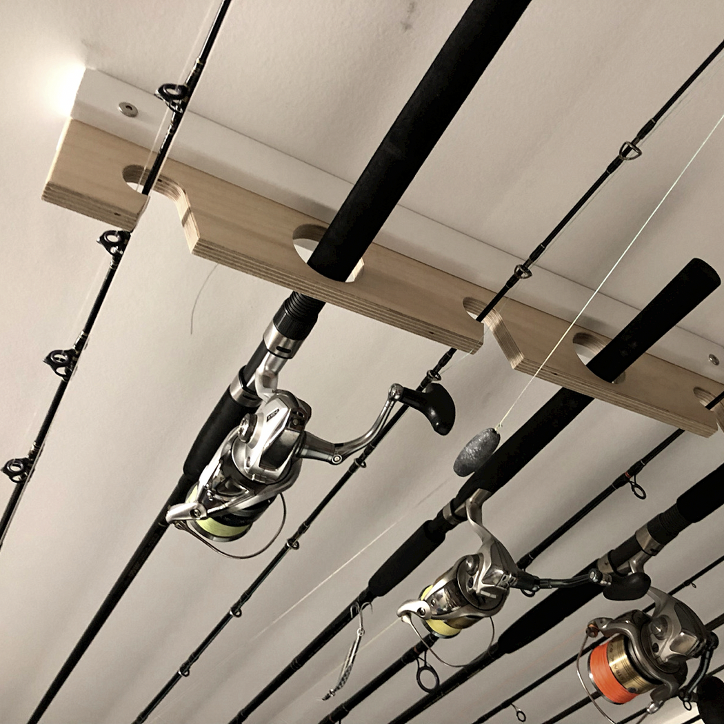 Fishing rod rack ceiling and wall mounted — RACKABOARD