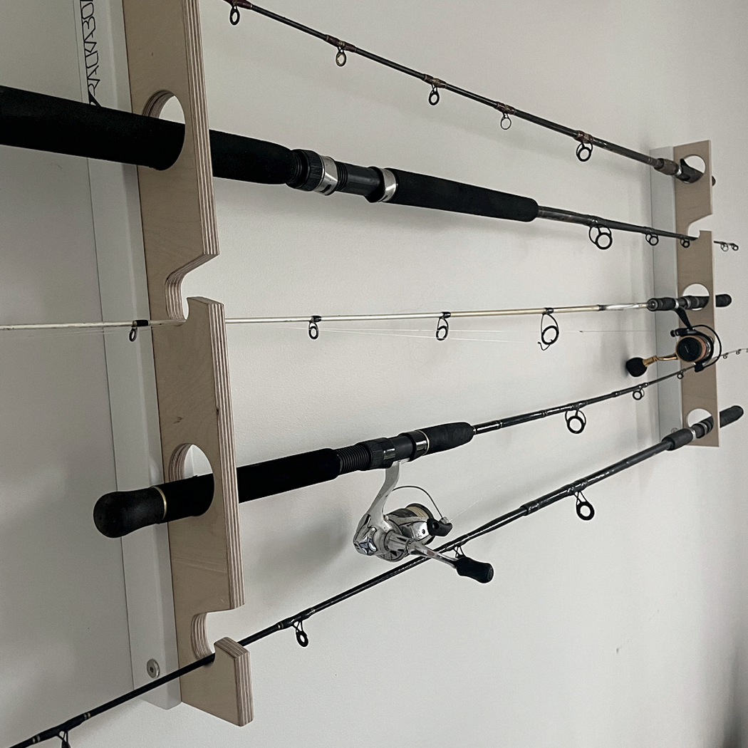 Fishing rod rack ceiling and wall mounted